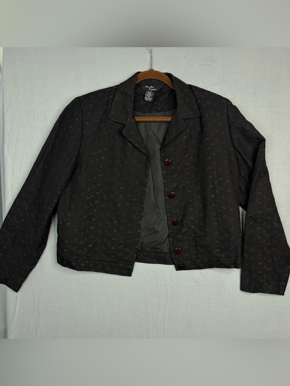 Jennifer & Grace Linen Blend Embroidered Cropped Jacket Blazer Size 10
